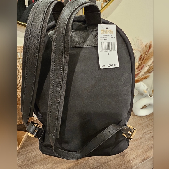 NWT Black MK Nylon Leather Strap Backpack - Picture 2 of 8